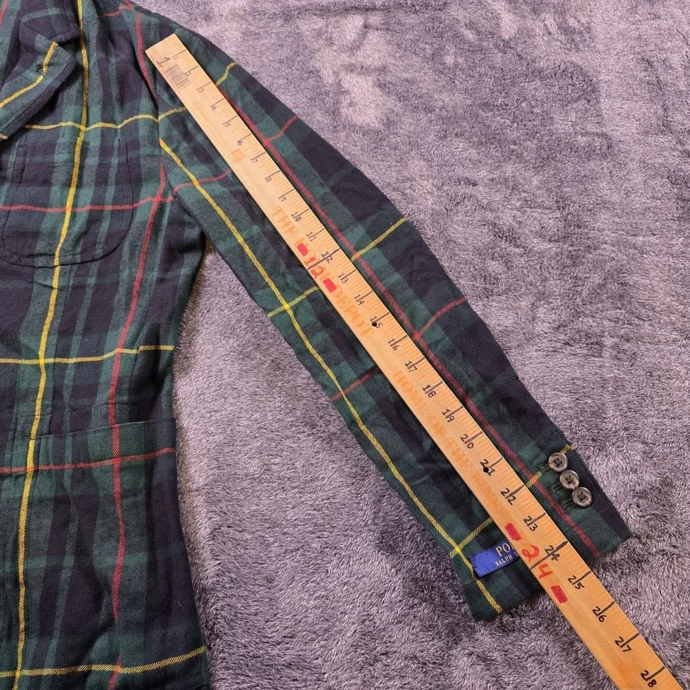 Polo Ralph Lauren Tartan Plaid Flannel‎ Sport Coat Mens M Jacket Surgeons Cuff